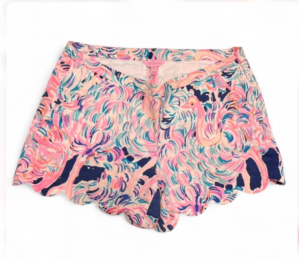 Lilly Pulitzer Buttercup Scalloped Shorts Flamingo Pink Print Colorful Size 8